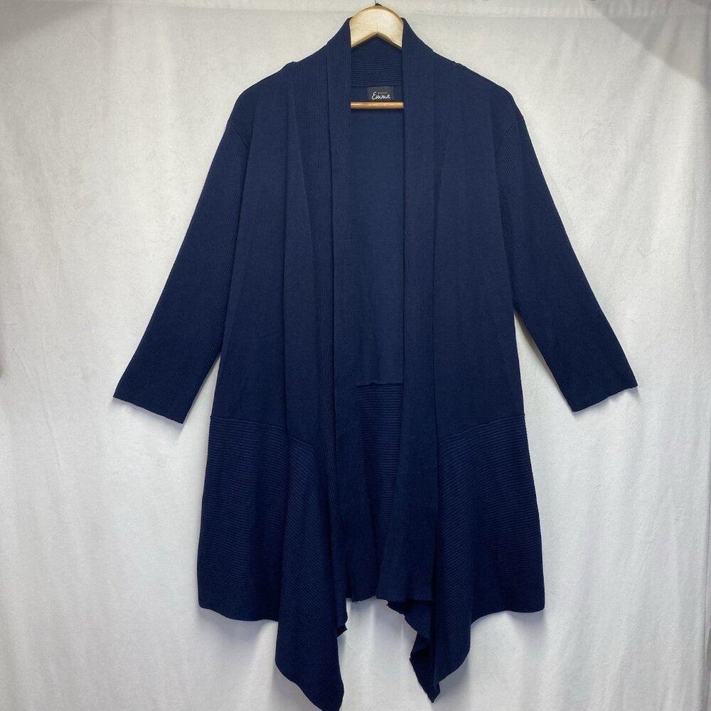 SIMPLY EMMA Knit 3/4 Sleeve Draped Open-Front Cardigan Sweater Women XL Navy